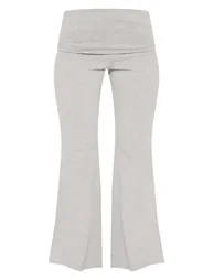 Petite Grey Marl Cotton Fold Detail Flared Trousers - 4