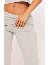 Petite Grey Marl Cotton Fold Detail Flared Trousers - 3