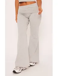 Petite Grey Marl Cotton Fold Detail Flared Trousers - 1