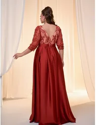 Leely Plus Women's Elegant Lace & Satin A-Line Evening Gown - 2