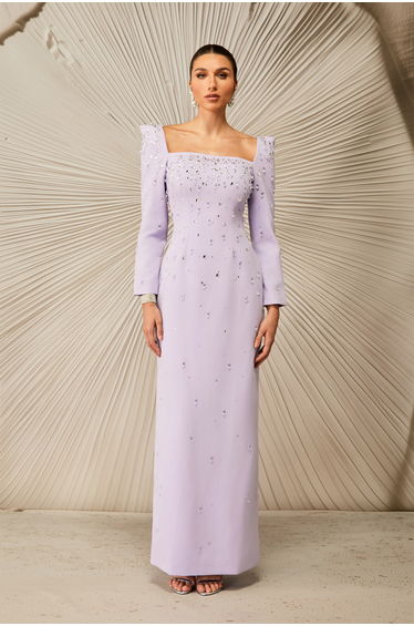 Isabella Crystal Embellished Square Neck Maxi Dress