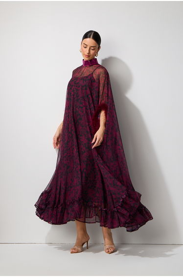 Dana Sequins Feather Printed Maxi Dress