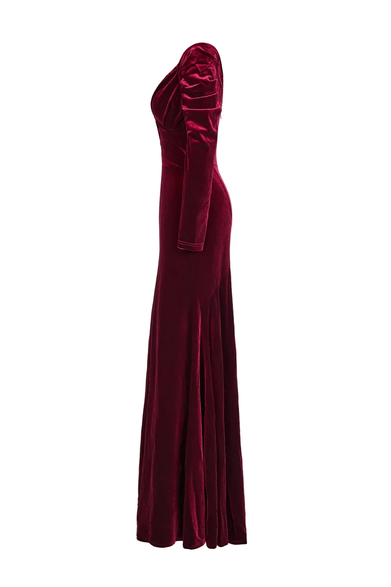 Velvet Solid Off-Shoulder Maxi Dress - 4