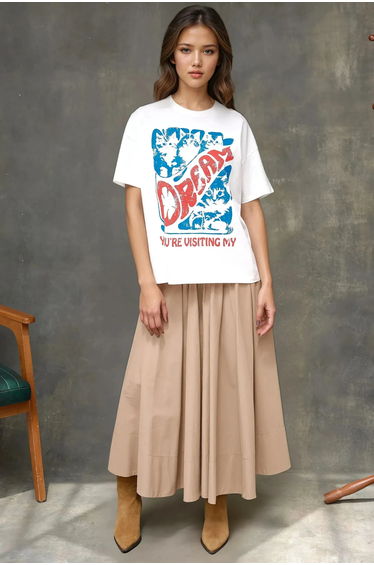 %100 Cotton Oversized Printed Crew Neck Cotton T-Shirt