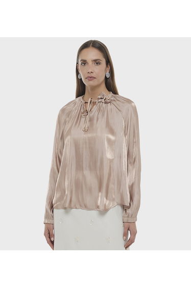 BCBG SOLID WOVEN BLOUSE