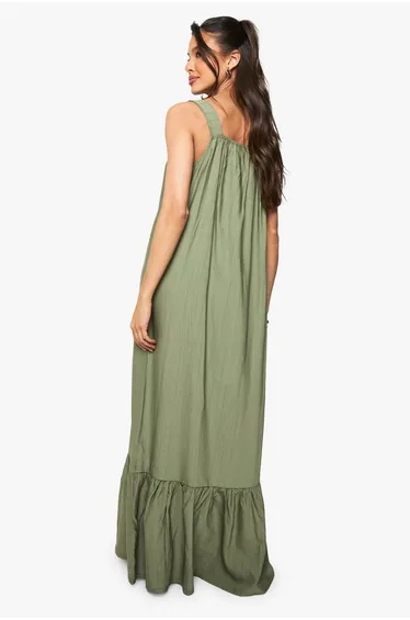 فستان ماكسي بقصة مستقيمة بمظهر كتان