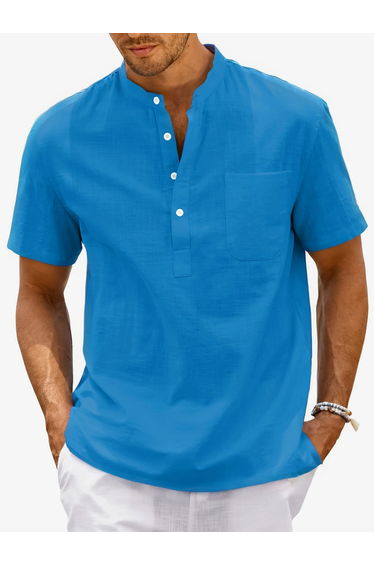 Men Casual Stand Collar Linen Look Shirt