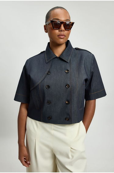 Plus Size Tailored Denim Trench Jacket