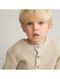 Cotton Grandad Collar Jumper/Sweater in Fine Detailed Knit - 4