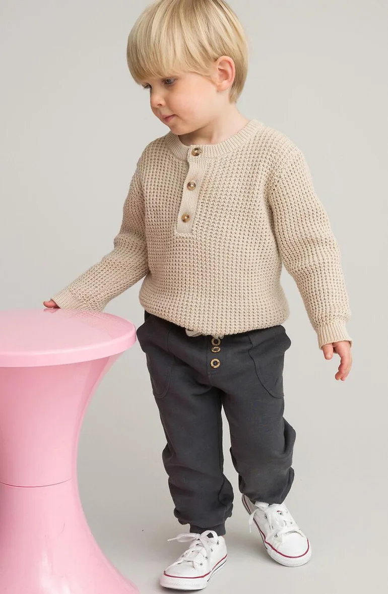 Cotton Grandad Collar Jumper/Sweater in Fine Detailed Knit