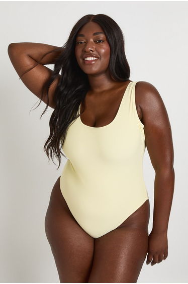 Plus Essentials Scoop Neck Swimsuit - lemon