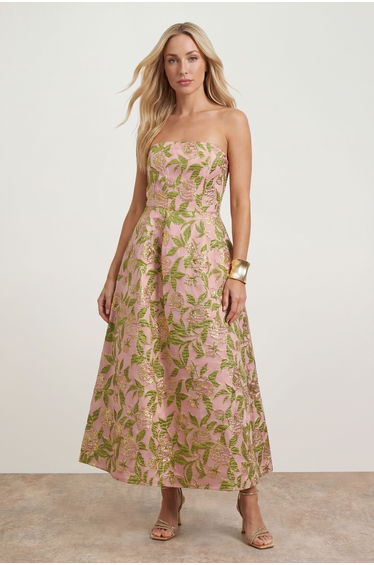 Rose Jacquard Prom Midi Dress