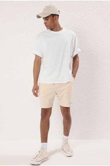 Stone Regular/Normal Cut Cotton Shorts with Label Applique