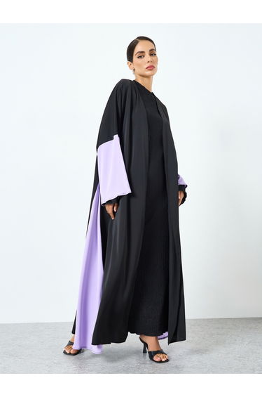 Women Contrast Color Block Long Sleeve Abaya