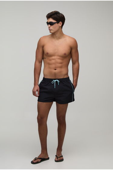Ombre Piping Super Short Length Swim Short - black