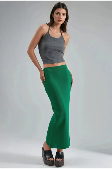 MY FASHION High Waist Ribbed Knit Maxi Skirt