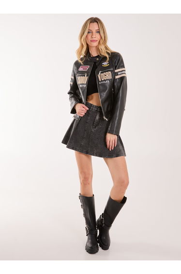 Denim Acid Wash Pleated Mini Skirt