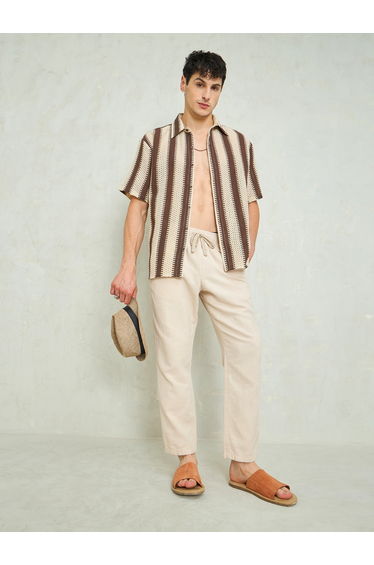 Men Striped Crochet Relaxed Fit Shirt