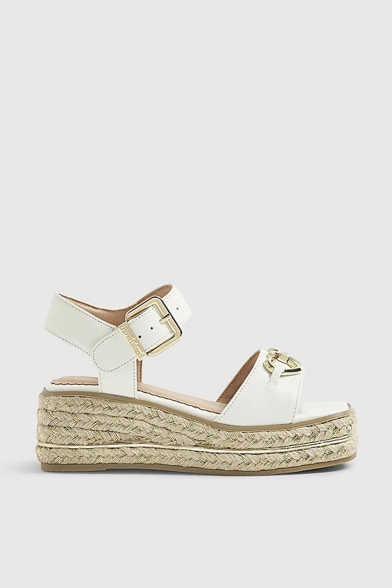 Girls White Heart Snaffle Wedge Sandals