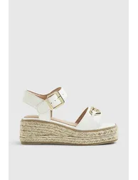 Girls White Heart Snaffle Wedge Sandals