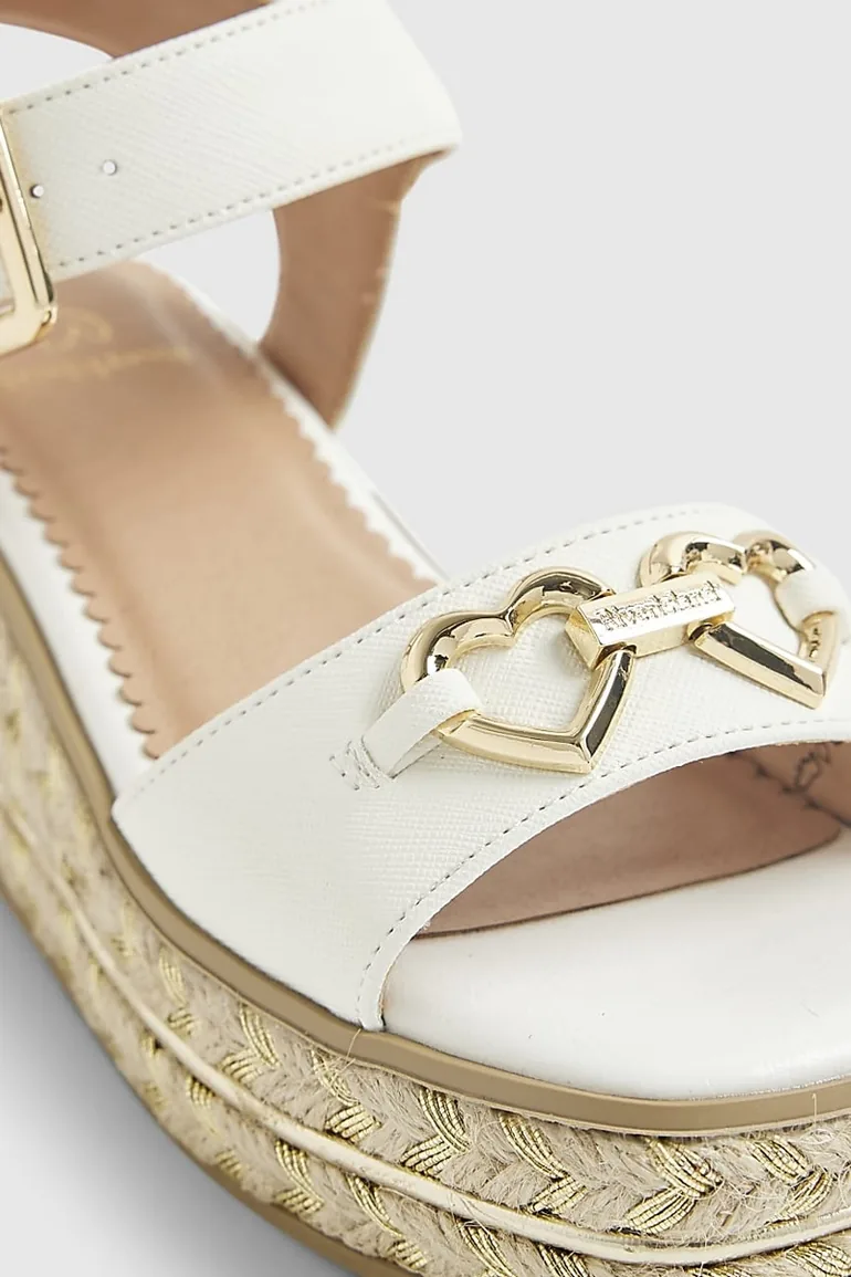 Girls White Heart Snaffle Wedge Sandals - 2