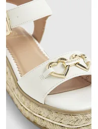 Girls White Heart Snaffle Wedge Sandals - 2