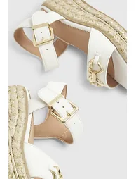 Girls White Heart Snaffle Wedge Sandals - 3
