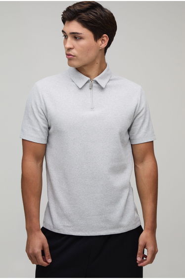 Slim 1/4 Zip Waffle Polo - grey