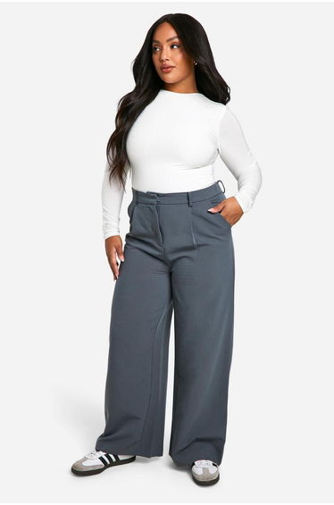PLUS WIDE LEG TAILORED TROUSER - charcoal