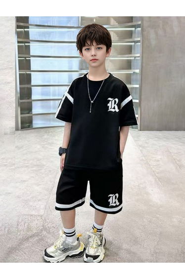 Boys Black Graphic Print T-Shirt and Shorts Set