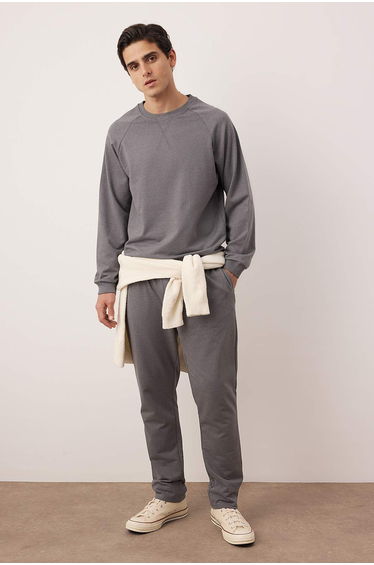 Men's Dark Gray Regular Fit Knitted Pajamas Set.
