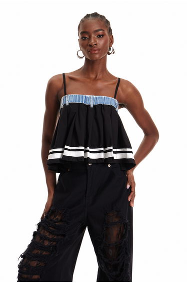 Enlai Stripe Ruffle Top