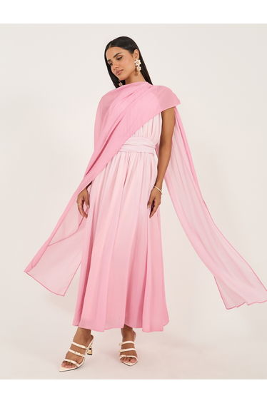 Women Pink Color Block Cape Maxi Dress