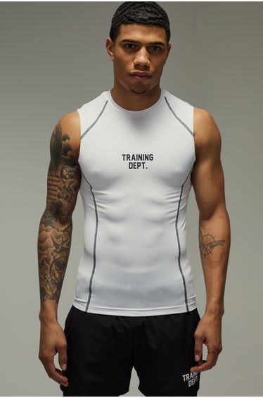 Training Dept Contrast Stitch Muscle Fit Performance Tank - white