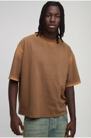 Oversized Shrunken Spray Seam Wash T-Shirt - chocolate