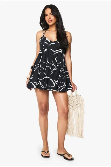Abstract Floral Halterneck Mini Dress - black
