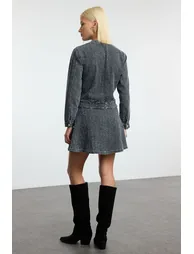 Gray Mini Pocket Detailed Denim Dress - 2