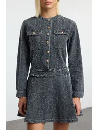 Gray Mini Pocket Detailed Denim Dress - 3
