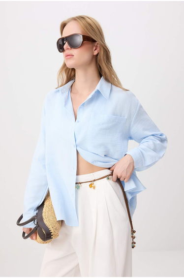 Light Blue Soft Button Oversize Muslin Shirt