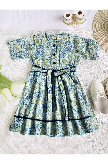 All-Over Print Short Sleeve Cotton Dress