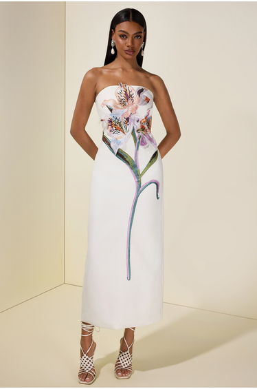 Embroidered Off-Shoulder Midi Dress