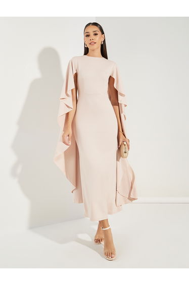 Long Drape Slit Sleeves Mermaid Hem Maxi Dress