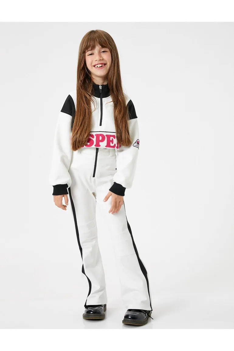 Sweatshirt High Collar Half Zipper Long Sleeve Printed Color Contrast - 4