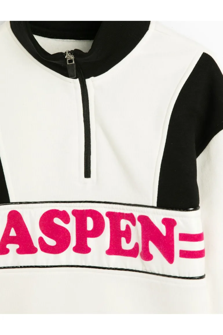 Sweatshirt High Collar Half Zipper Long Sleeve Printed Color Contrast - 3