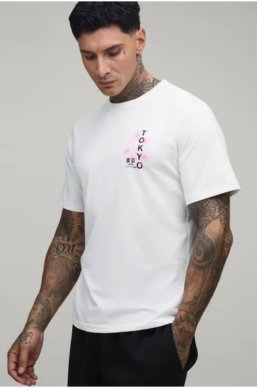 Tall White Oversized Tokyo Floral Print T-Shirt - white