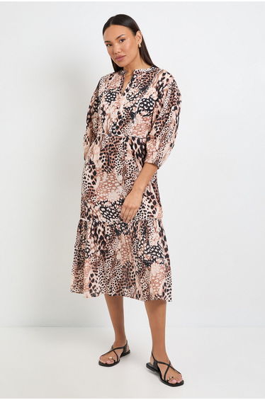 Animal Cotton Dobby Contrast Midi Dress