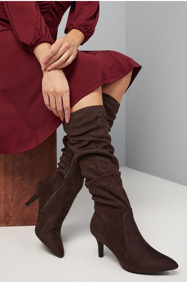 Hista Ruched Mid Heel Pointed Knee Boots