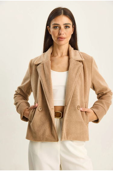 LUCCI Plush Button-Up Coat with Pockets