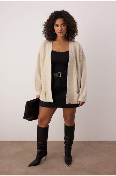 Stone soft textured pocket detailed knit cardigan