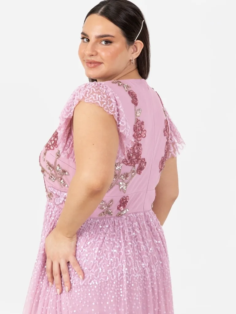 embellished flutter sleeve maxi dress QUIZ Women's Embellished Flutter Sleeve Evening Dress